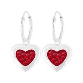 Joy|S - Zilveren hart bedel oorbellen - oorringen - rood kristal