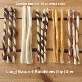 Aware Pet Products Combo bundel 18 stuks Twist Stick - 25,5 cm - 5 smaken: Kip | Long | Uier | Rundvlees | Naturel -