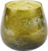 Theelicht / Waxinelicht marbled - Glas - Groen / Beige - 13 x 13 x 13 cm hoog
