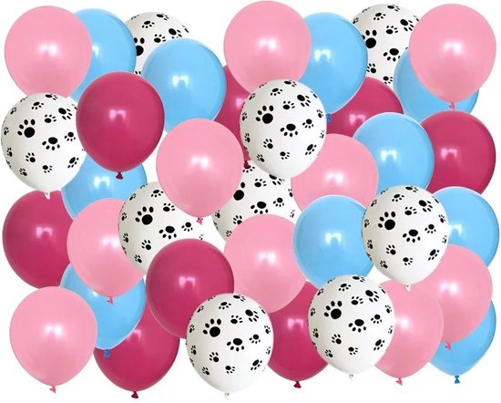 Honden ballon mix 40-delig blauw licht en donker roze wit zwart - ballon - hond - verjaardag - honden ballon - honden feest - decoratie