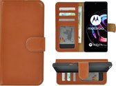 Motorola Moto Edge 20 Pro Hoesje - Bookcase - Portemonnee Hoes Echt leer Wallet case Cognac Bruin