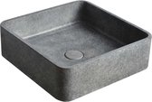 Opzetwaskom beton, vierkante wasbak grijs voor wastafel onderkast, betonnen waskom, donker beton vierkant 39x12 cm BET-502dc