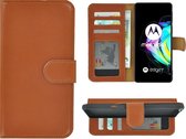 Hoesje Motorola Moto Edge 20 - Bookcase - Portemonnee Hoes Echt leer Wallet case Cognac Bruin