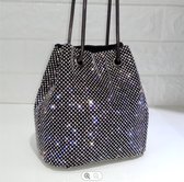 Fiory Handtas met strass-steentjes| Kleine handtas| schoudertas| avondtas| Gala| Feest| Zwarte tas met bling bling|  15 cm x 16 cm x 11 cm