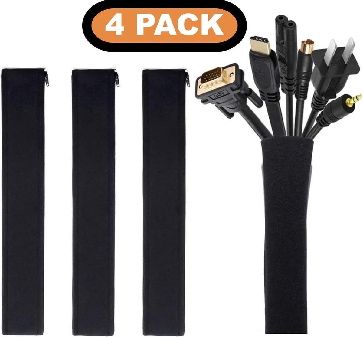 Kabel Organiser Set 4X - Kabelgoot - Kabel Management - Kabelhouder - voor Bureau en TV - Kabelbeschermer - Kabelbrug - Zwart