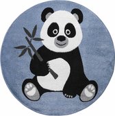 Tapijtenloods Candy Panda Rond Vloerkleed Kinderkamer Blauw Laagpolig - 120CM Rond -