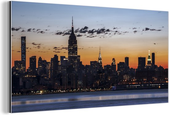 Wanddecoratie Metaal - Aluminium Schilderij Industrieel - New York - Skyline - Amerika - 80x40 cm - Dibond - Foto op aluminium - Industriële muurdecoratie - Voor de woonkamer/slaapkamer