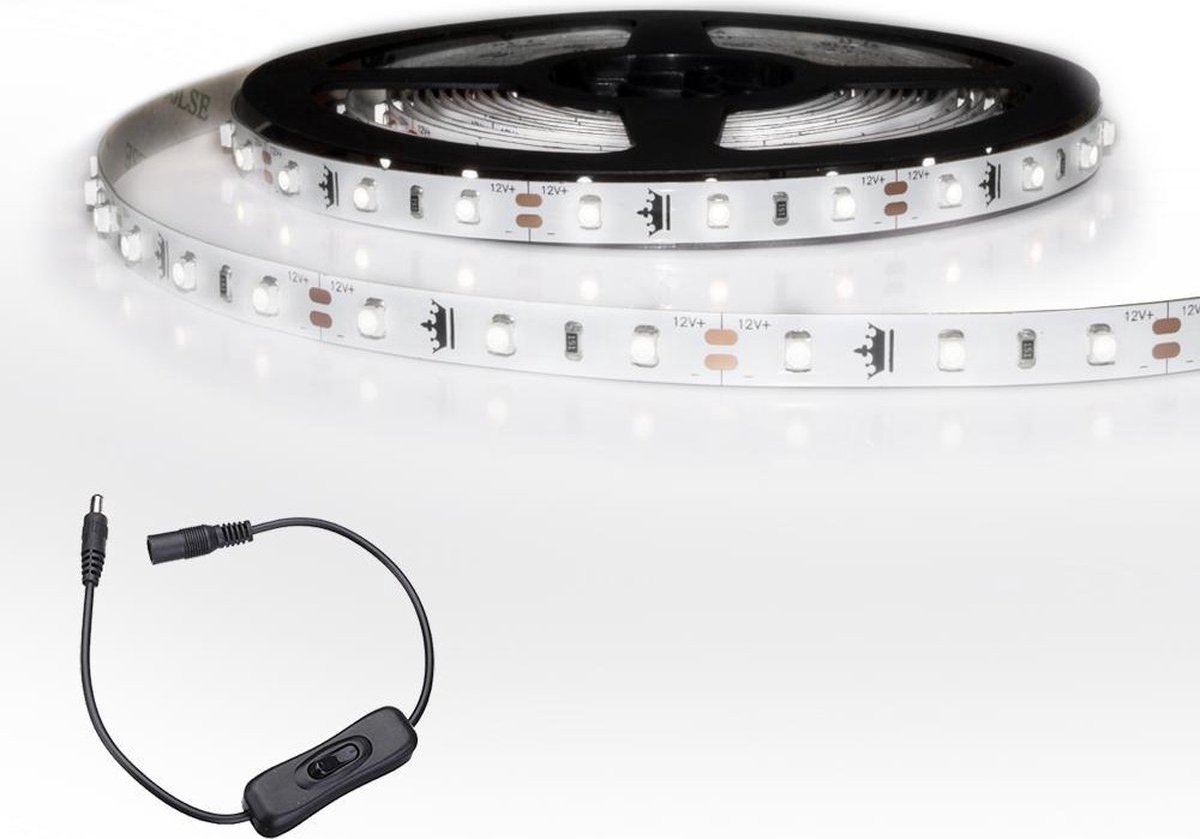 Led strip 5 meter Koud Wit - Met snoerschakelaar - 300 Leds - Complete set