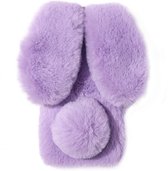 Casies Bunny telefoonhoesje - Apple iPhone 13 Pro - Paars - konijnen hoesje softcase - Pluche / Fluffy