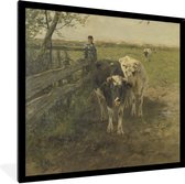 Fotolijst incl. Poster - De melkbocht - Schilderij van Anton Mauve - 40x40 cm - Posterlijst
