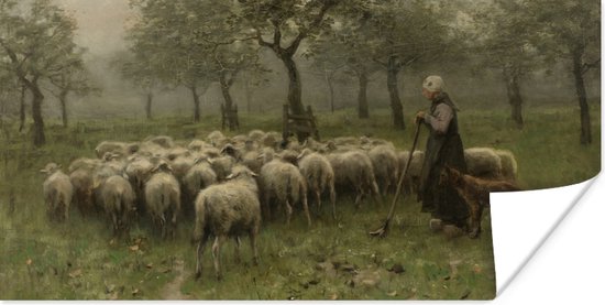 Poster Herderin met kudde schapen - Schilderij van Anton Mauve - 40x20 cm
