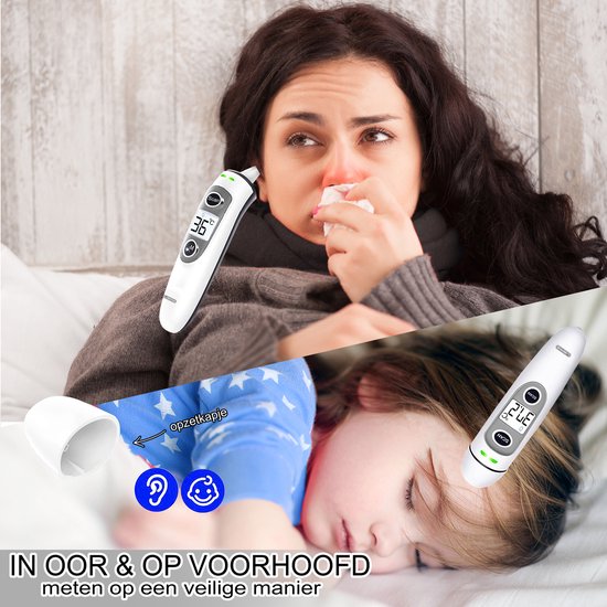 Librie® IRT-68M3 Klinische Voorhoofd - Oorthermometer - Koortsthermometer voor volwassenen – thermometer lichaam- baby. Nauwkeurige en hygiënische metingen voor alle leeftijden - LIBRIE