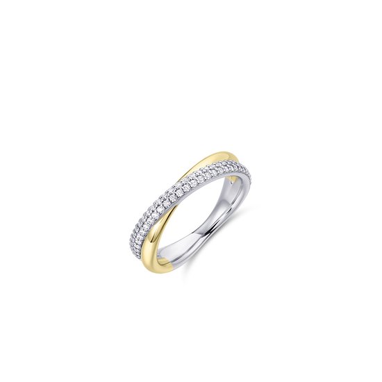 GISSER Jewels R453Y - Ring Argent 925 Bicolore Or Jaune Plaqué avec Zircone - Bandes croisées - 4mm de large - Taille 56