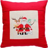 Borduurpakket LUCA-S Kerstborduurkussen Santa en vrienden - Pillow Santa & Friends