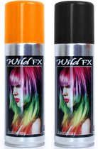 Set van 2x kleuren haarverf/haarspray van 125 ml - Zwart en Oranje - Carnaval verkleed spullen
