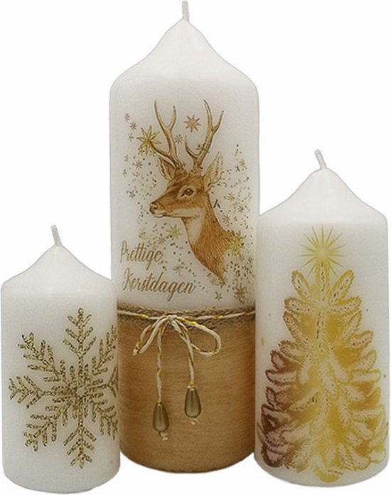 Kerstkaarsen Kerst Cadeauset Gouden Kaarsen Set 3 stuks