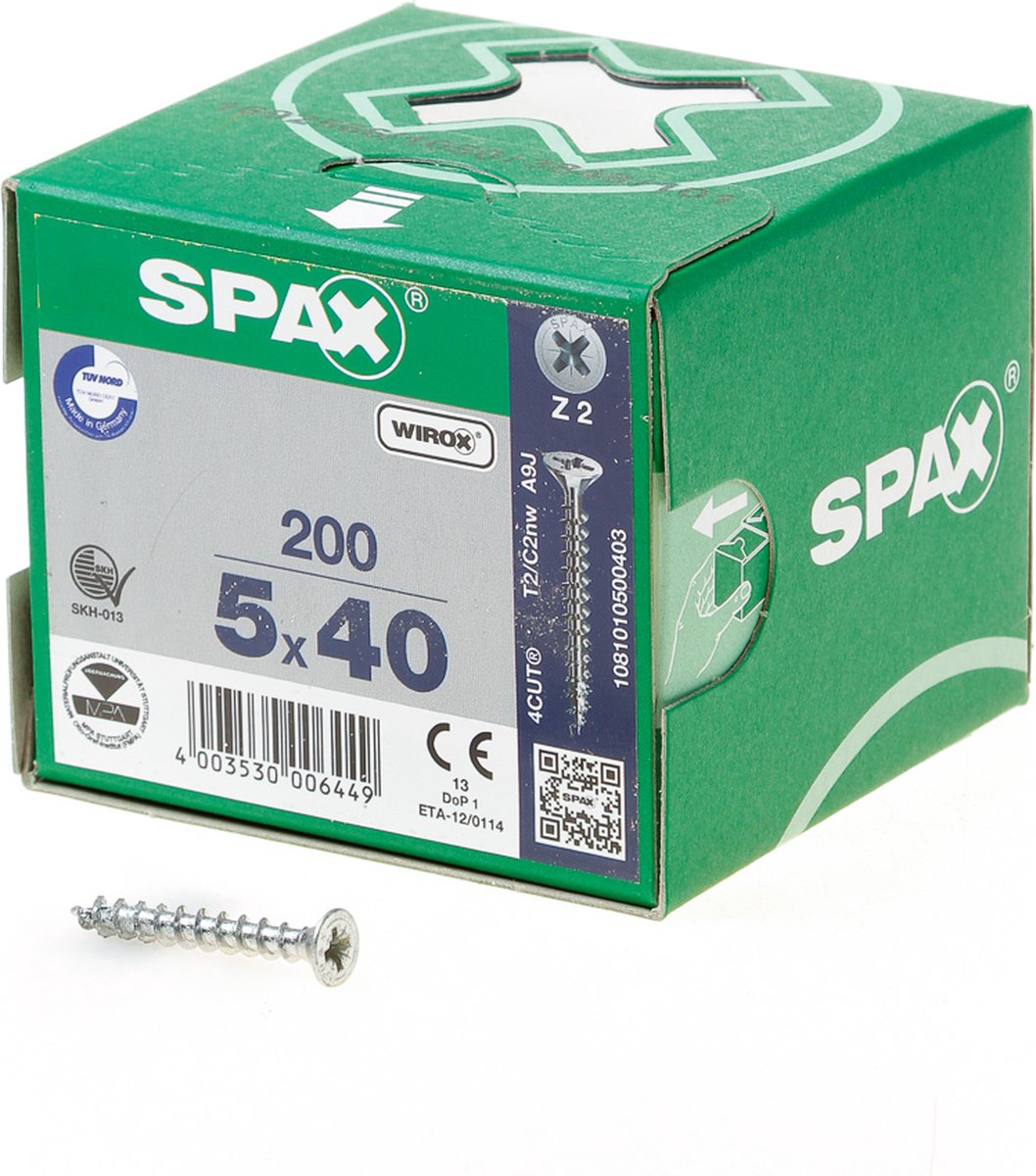 Spax Spaanplaatschroef Verzinkt PK 5.0 x 40 (200) - 200 stuks - Spax