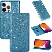 Bookcase à Glitter Apple iPhone 13 Pro Max | Étui de téléphone en cuir PU de haute qualité | Porte-cartes | Bleu