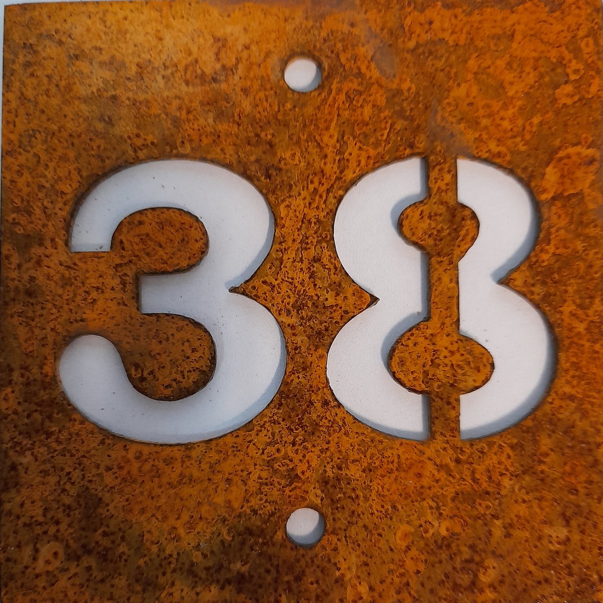 Cortenstaal huisnummerbord 38 (10x10cm)