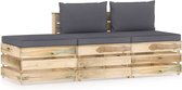 Decoways - 3-delige Loungeset met kussens groen geïmpregneerd hout