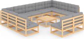 Decoways - 12-delige Loungeset met kussens massief grenenhout