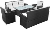 Decoways - 5-delige Loungeset met kussens poly rattan zwart