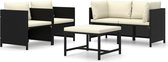 Decoways - 5-delige Loungeset met kussens poly rattan zwart