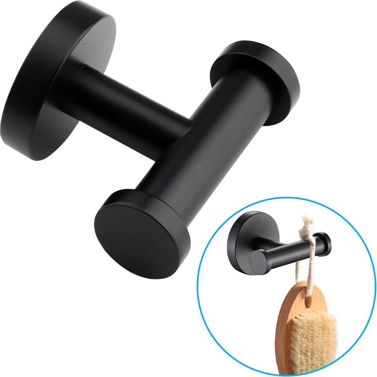 Sanics Handdoekhaak Zwart inclusief Montage set – Dubbele Handdoekenhaak - Handdoekhaakjes – Handdoekrek - Handdoekhouder Badkamer - Zwart