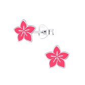 Joy|S - Zilveren bloem oorbellen - roze - 8 mm -  tropische bloem