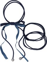 Jessidress® Haarelastiekjes Elegante Haar Elastieken met Strikje en parels Elastiek - Donker Blauw