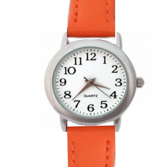 Horloge-Oranje-Eenvoudig-3 cm-Leer-Smalle Pols-Charme Bijoux