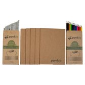 Pandoo notitieboek 5 x A5 + Potloden & kleurpotloden van gerecycled papier - Bamboe