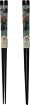 DongDong - Eetstokjes Japanse stijl - 2 paar - Geisha motief - 22,5 cm - Zwart
