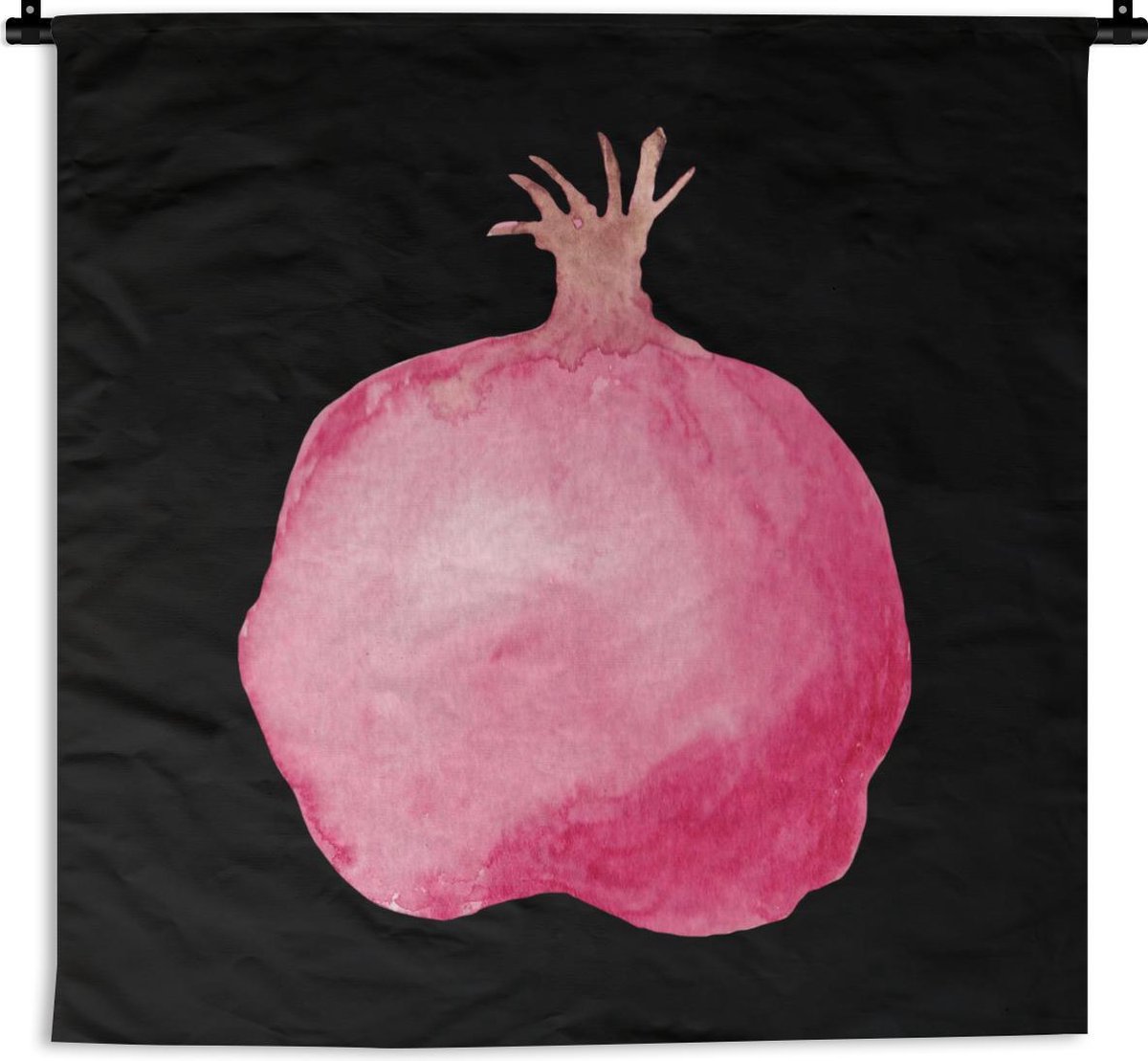 Wandkleed - Wanddoek - Granaatappel - Roze - Zwart - 60x60 cm - Wandtapijt