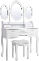 Maison Home klassieke kaptafel make-up tafel met krukje - wit