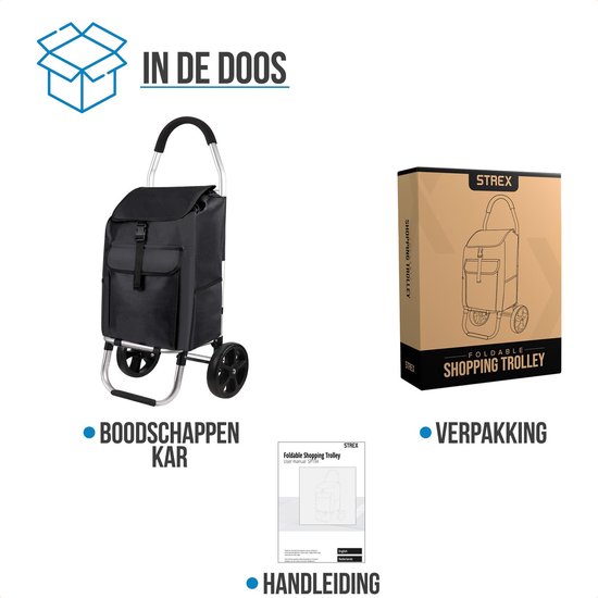 Strex Shopping Trolley avec Roues - Pliable - Sac à Strex détachable - Panier