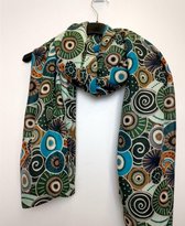 Lange dames sjaal Natalie fantasieprint groen zwart blauw bruin