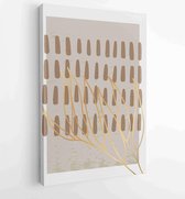 Botanische en gouden lijn muur kunst vector set. Earth tone boho gebladerte lijntekeningen tekenen met abstracte vorm. 1 - Moderne schilderijen – Verticaal – 1827852725 - 40-30 Ver