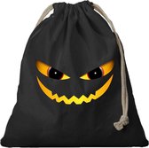 1x Duivel gezicht canvas snoep tasje/ snoepzakje halloween zwart met koord 25 x 30 cm - snoeptasje halloween