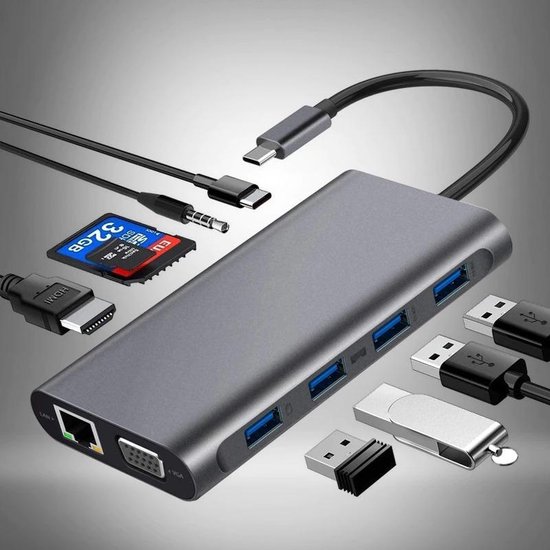 USB C Hub 11 Poorten – USB-c Kabel Adapter Laptop 2.0 - Splitter 4 Poorts  Verloop Naar... | bol.com