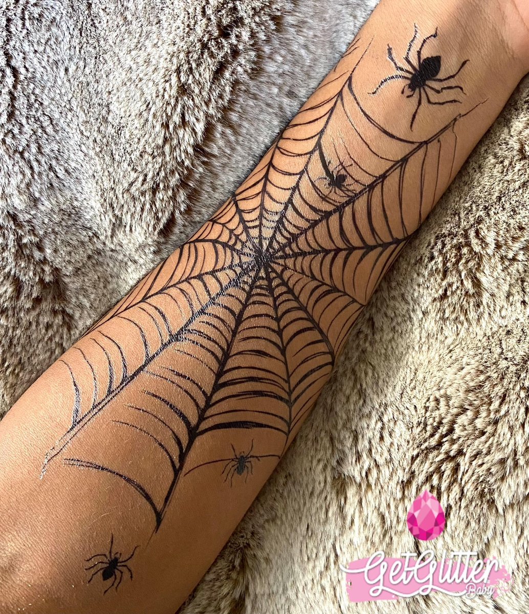 GetGlitterBaby® - Spinnenweb Tattoo Halloween Decoratie Versiering / Carnaval Schmink Make Up Plak Tattoos / Tijdelijke Tattoo / Nep Tatoeage - Spinnen — afbeelding 4