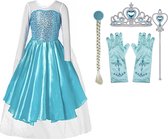 Déguisements - Frozen - Robe Elsa - Taille 140/146 (150) - Robe de princesse - Déguisements - Blauw - Gants - Diadème - Elsa Braid - Baguette magique