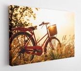 Onlinecanvas - Schilderij - Prachtig Landschapsbeeld Met Fiets Bij Zonsondergang Art Horizontaal Horizontal - Multicolor - 50 X 40 Cm