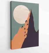 Berg en botanische muur kunst vector set. Aardetinten landschappen achtergronden instellen met maan en zon. 2 - Moderne schilderijen – Verticaal – 1827852716 - 40-30 Vertical