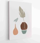 Earth tone boho gebladerte lijntekeningen tekenen met abstracte vorm. Abstract Plant Art-ontwerp voor print, omslag, behang, minimale en natuurlijke kunst aan de muur. 4 - Moderne