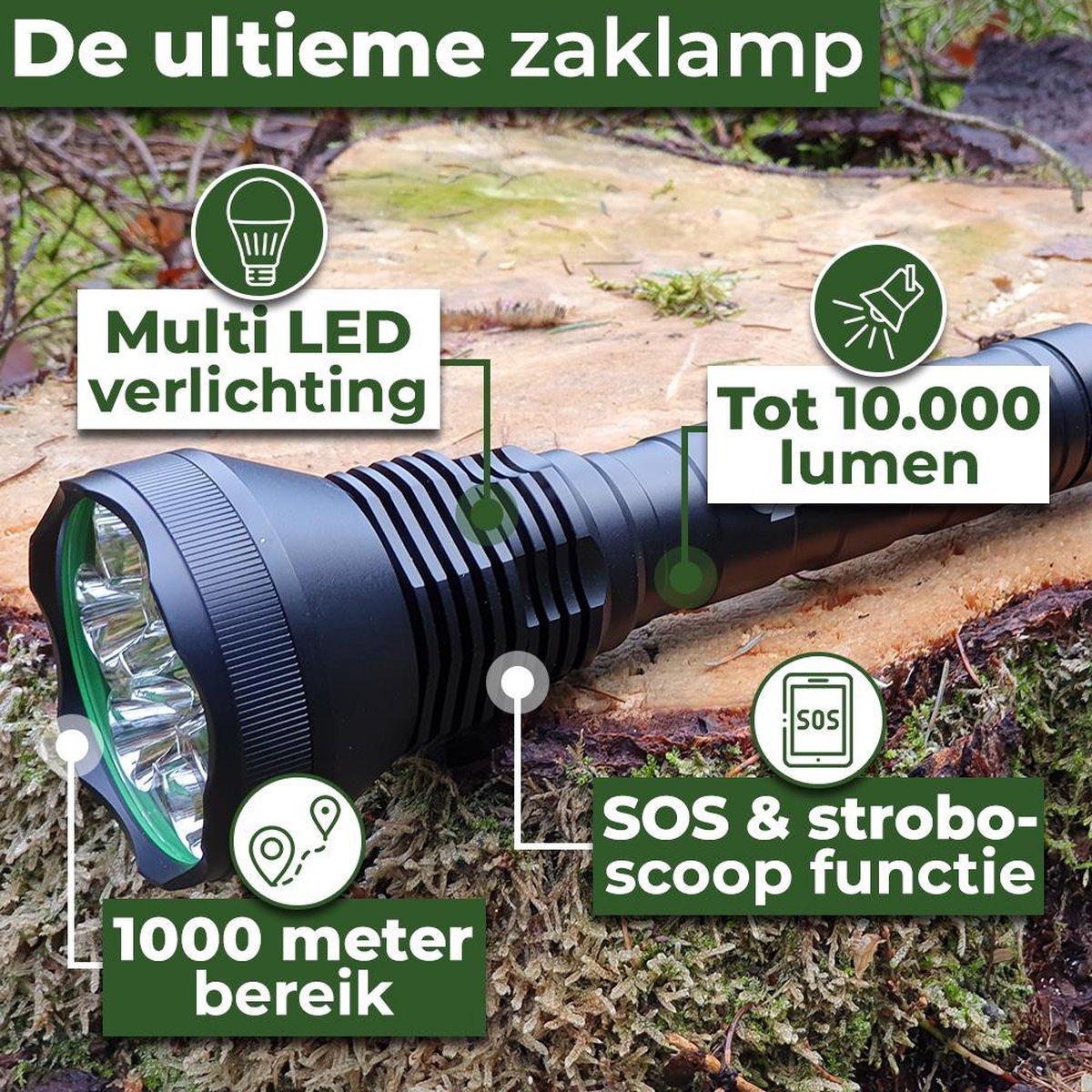 medaillewinnaar Tub lavendel Ultra krachtige Zaklamp - 10000 lumen - 9 LED - Waterproof IP-54 - by  Unlimited Products | bol.com