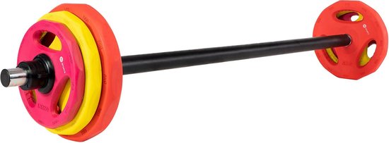 RS Sports Aerobic Pump Set - Halterset met gewichten - 130 cm stang - Totaal 20 kg - Rubber schijven