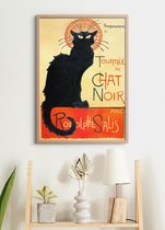Poster In Houten Lijst - Le Chat Noir - Affiche van Théophile - Zwarte Kat - Alexandre Steinlen - 70x50 cm