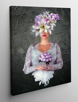 Canvas Bloemen portret - De paarse bruid - 50x70cm