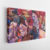 Zanger, jazzclub, saxofonist, jazzband, olieverfschilderij, kunstenaar Roman Nogin, serie "Sounds of Jazz." zoekt samenwerking met artdillers - Modern Art Canvas - Horizontaal - 708146749 - 5